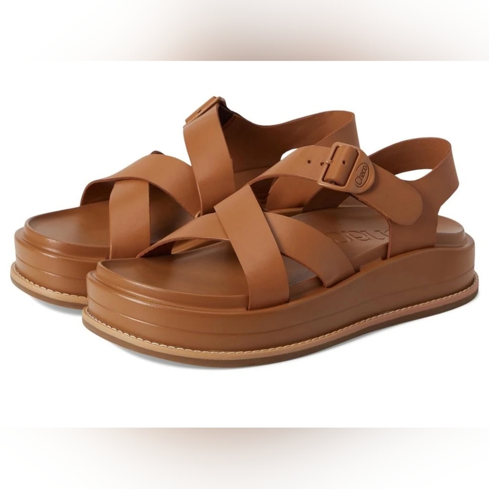 Chaco Tan Leather Strappy Platform Sandals - Picture 7 of 7